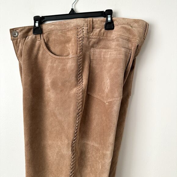 Vintage Chicos 2 Suede Leather Pants Whipstitch Lace-Up Vtg 90s Tan Brown - Picture 3 of 6
